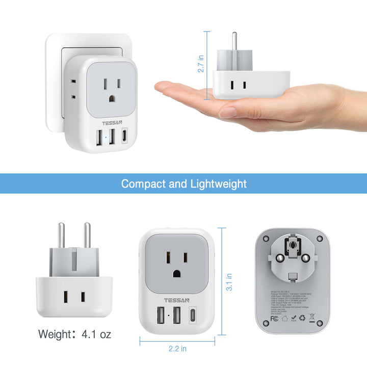 TESSAN Euro USB-C Travel Adapter Duo Pack - DOKUTRONIX