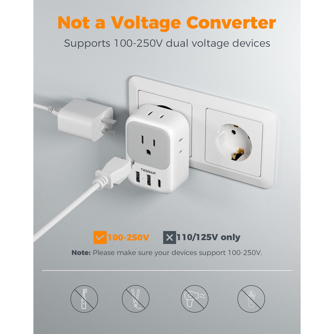 TESSAN Euro USB-C Travel Adapter Duo Pack - DOKUTRONIX