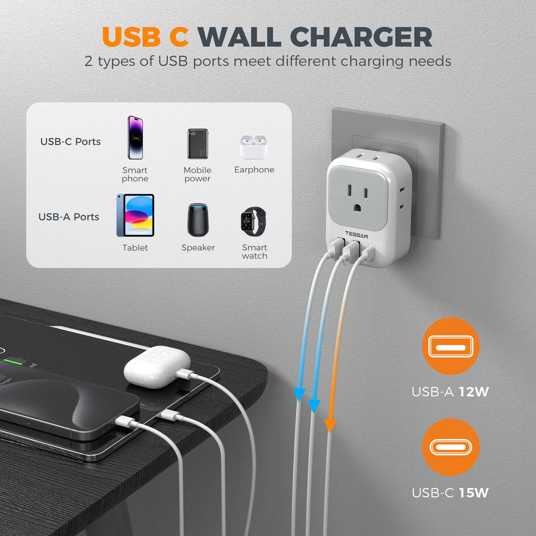 TESSAN Euro USB-C Travel Adapter Duo Pack - DOKUTRONIX