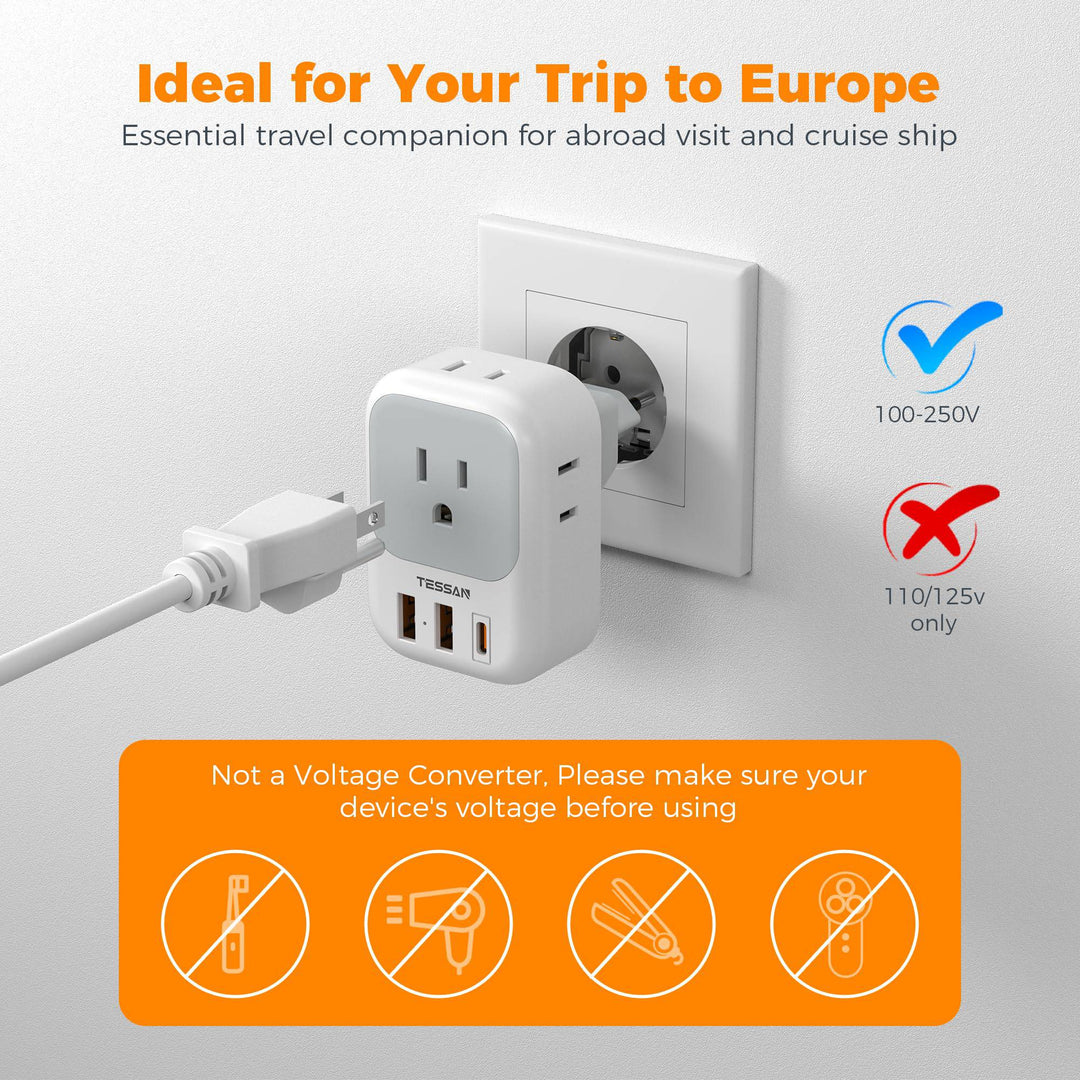 TESSAN Euro USB-C Travel Adapter Duo Pack - DOKUTRONIX