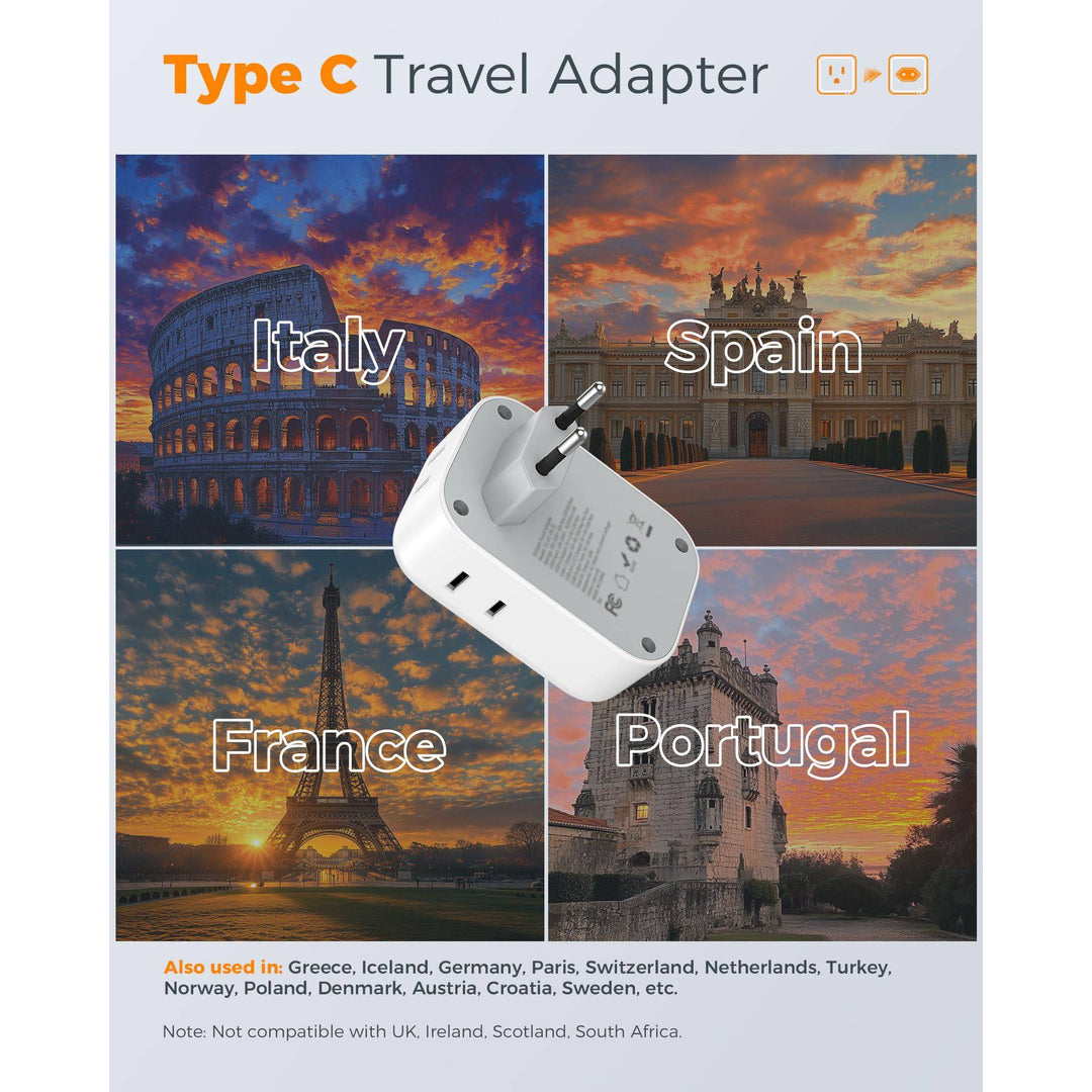 TESSAN Euro USB-C Travel Adapter Duo Pack - DOKUTRONIX