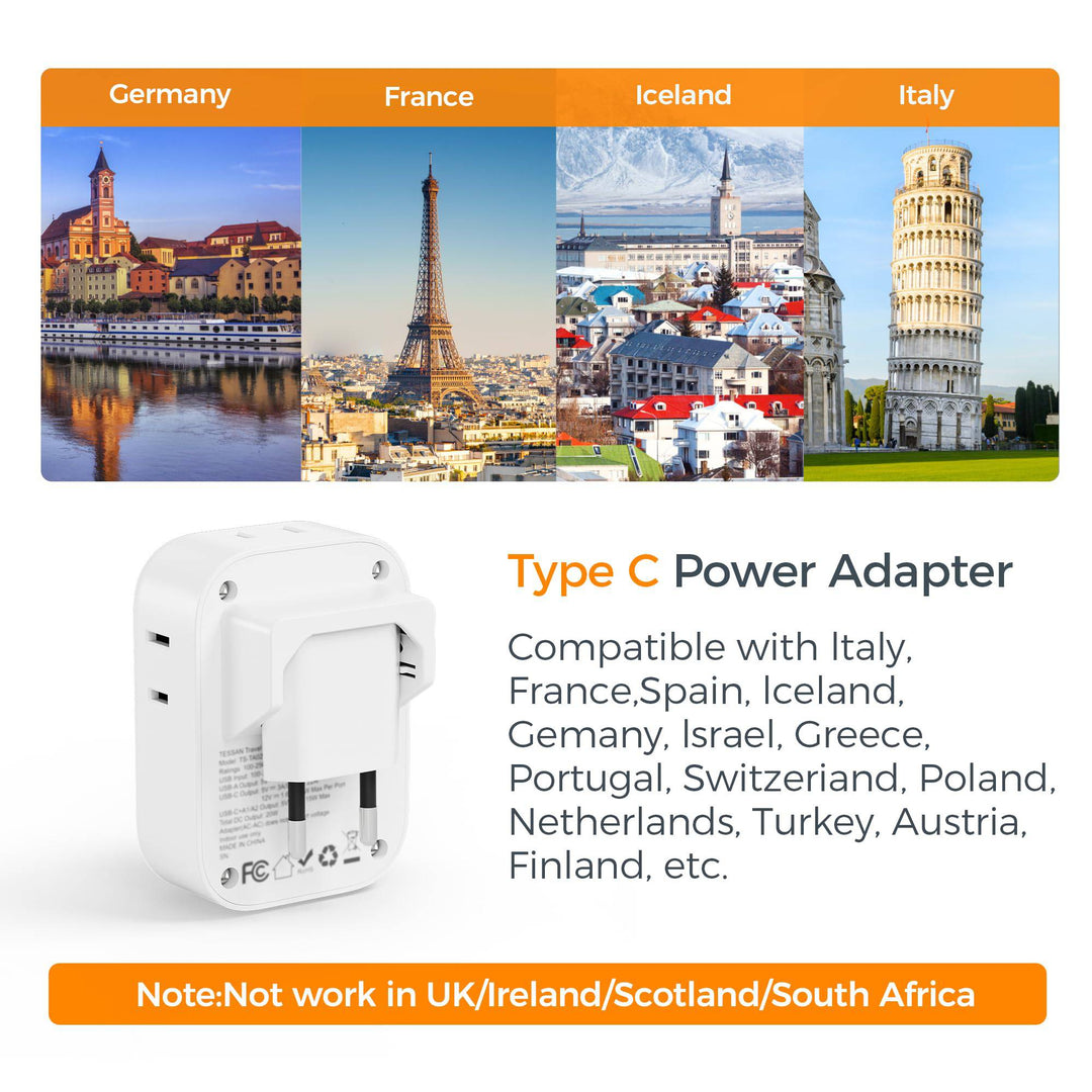 TESSAN Euro USB-C Travel Adapter Duo Pack - DOKUTRONIX