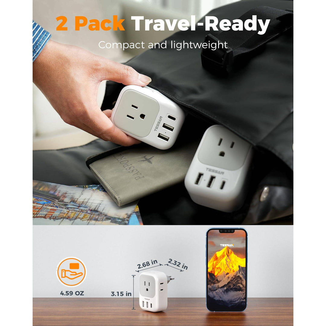 TESSAN Euro USB-C Travel Adapter Duo Pack - DOKUTRONIX