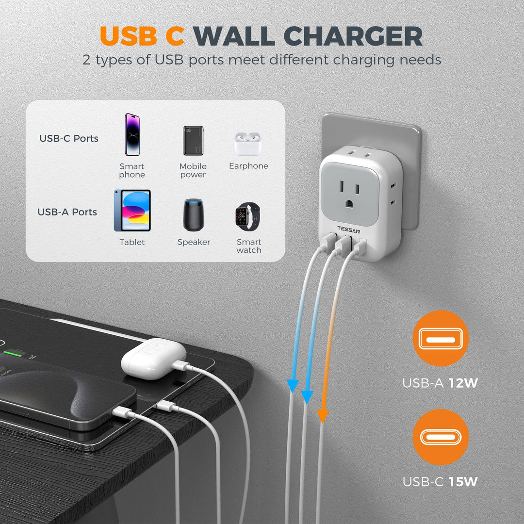 TESSAN Euro USB-C Travel Adapter Duo Pack - DOKUTRONIX