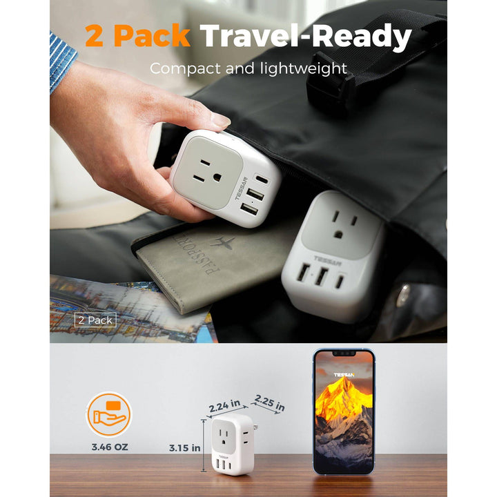 TESSAN Euro USB-C Travel Adapter Duo Pack - DOKUTRONIX
