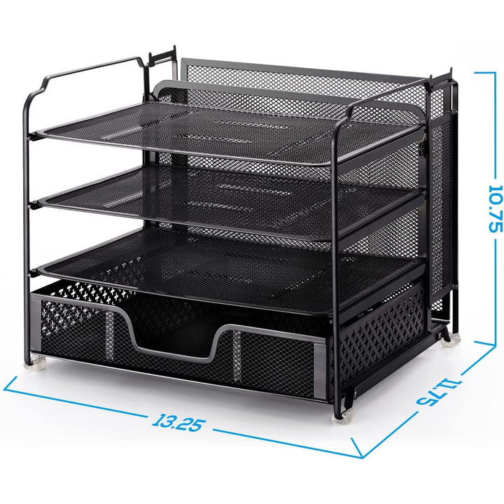 MeshMaster 4-Tray Desk Organizer with Drawer - DOKUTRONIX