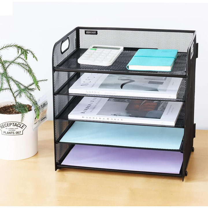 Mesh5 Paper Organizer - Black File Sorter with Handle - DOKUTRONIX