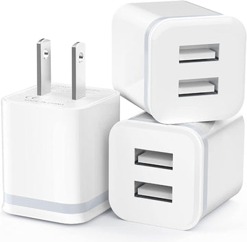 3-Pack Dual USB Wall Charger for iPhone, Samsung & More