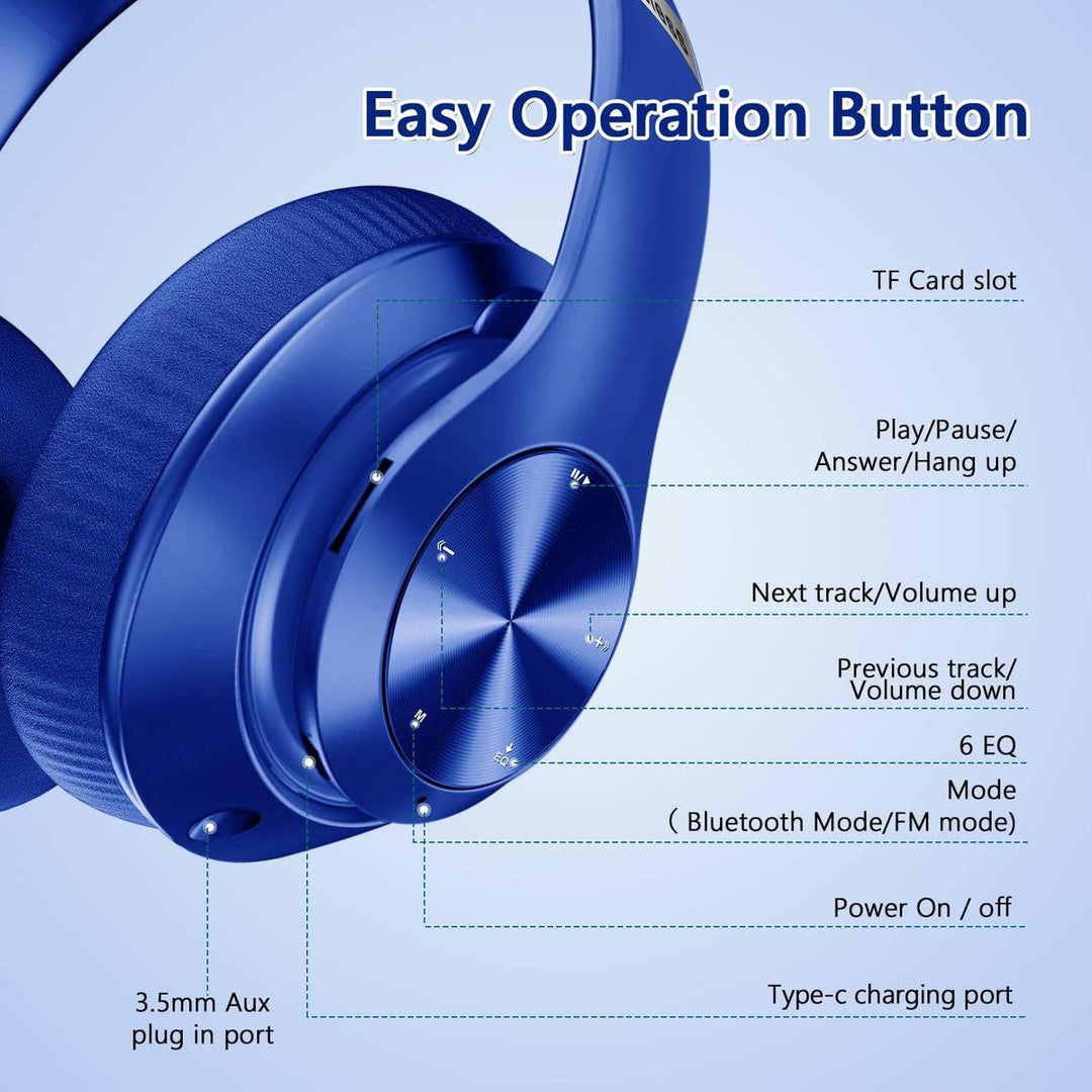 Hi-Fi 60H Bluetooth Over-Ear Headphones - Blue - DOKUTRONIX