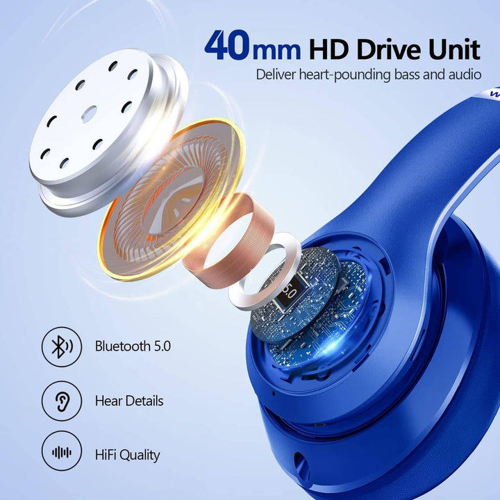 Hi-Fi 60H Bluetooth Over-Ear Headphones - Blue - DOKUTRONIX