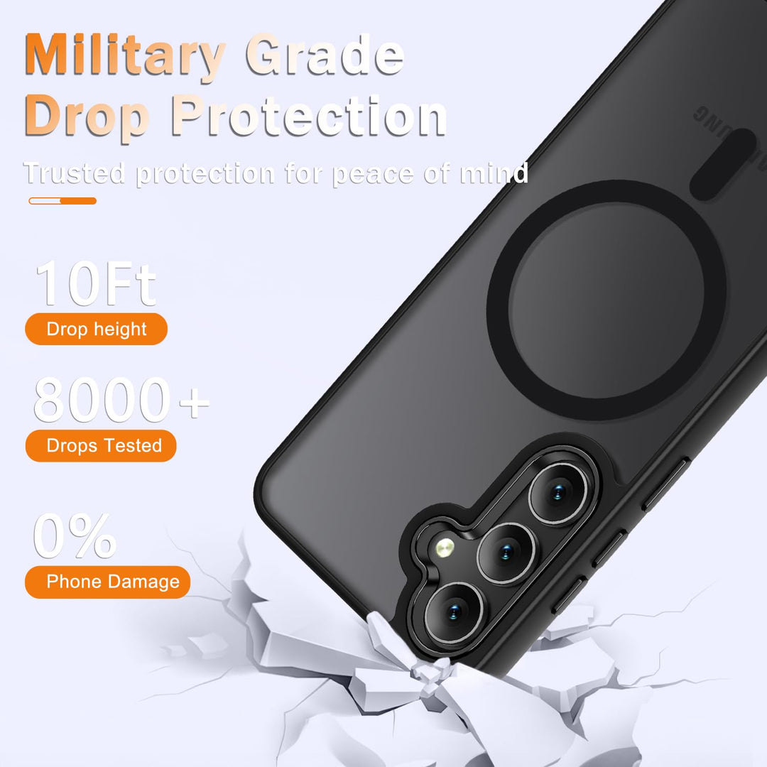 for Samsung Galaxy S24 FE Case, Matte Magnetic Phone Case with 1 Screen Protector, Support for Magsafe, Translucent Frosted Slim Shockproof Protective Cover for Samsung Galaxy S24 FE, Navy Blue - DOKUTRONIX