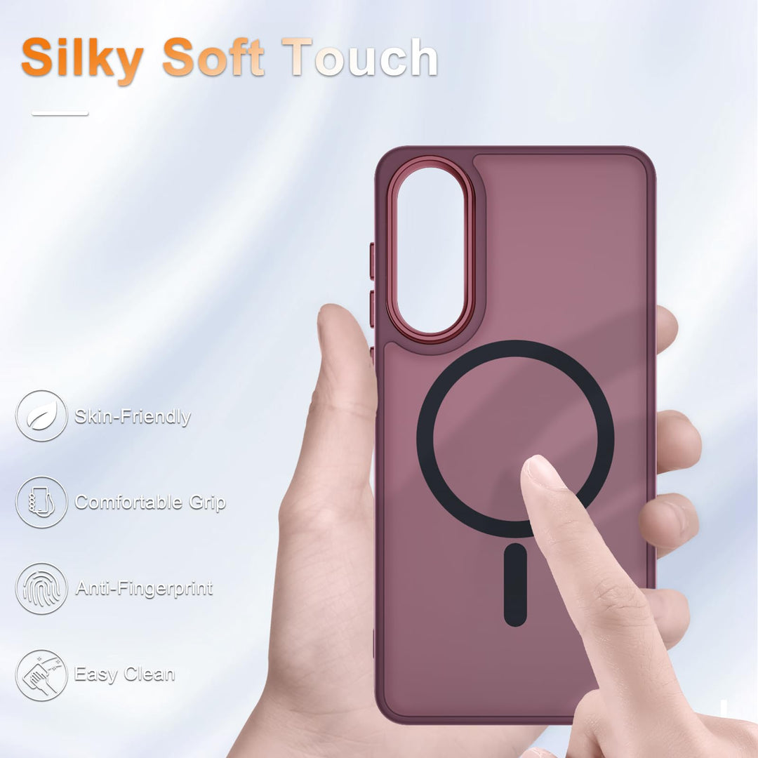 for Samsung Galaxy S24 FE Case, Matte Magnetic Phone Case with 1 Screen Protector, Support for Magsafe, Translucent Frosted Slim Shockproof Protective Cover for Samsung Galaxy S24 FE, Navy Blue - DOKUTRONIX