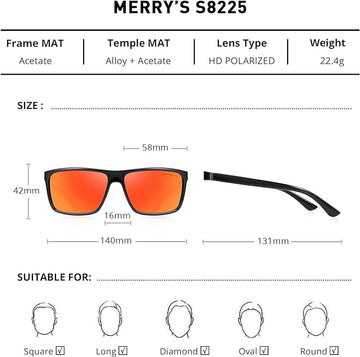MERRY'S Polarized Sports Sunglasses - Black Frame/Gray Metal/Red Mirror Lens