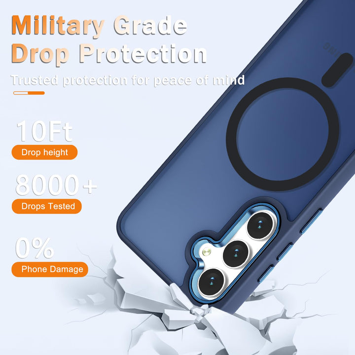 for Samsung Galaxy S24 FE Case, Matte Magnetic Phone Case with 1 Screen Protector, Support for Magsafe, Translucent Frosted Slim Shockproof Protective Cover for Samsung Galaxy S24 FE, Navy Blue - DOKUTRONIX