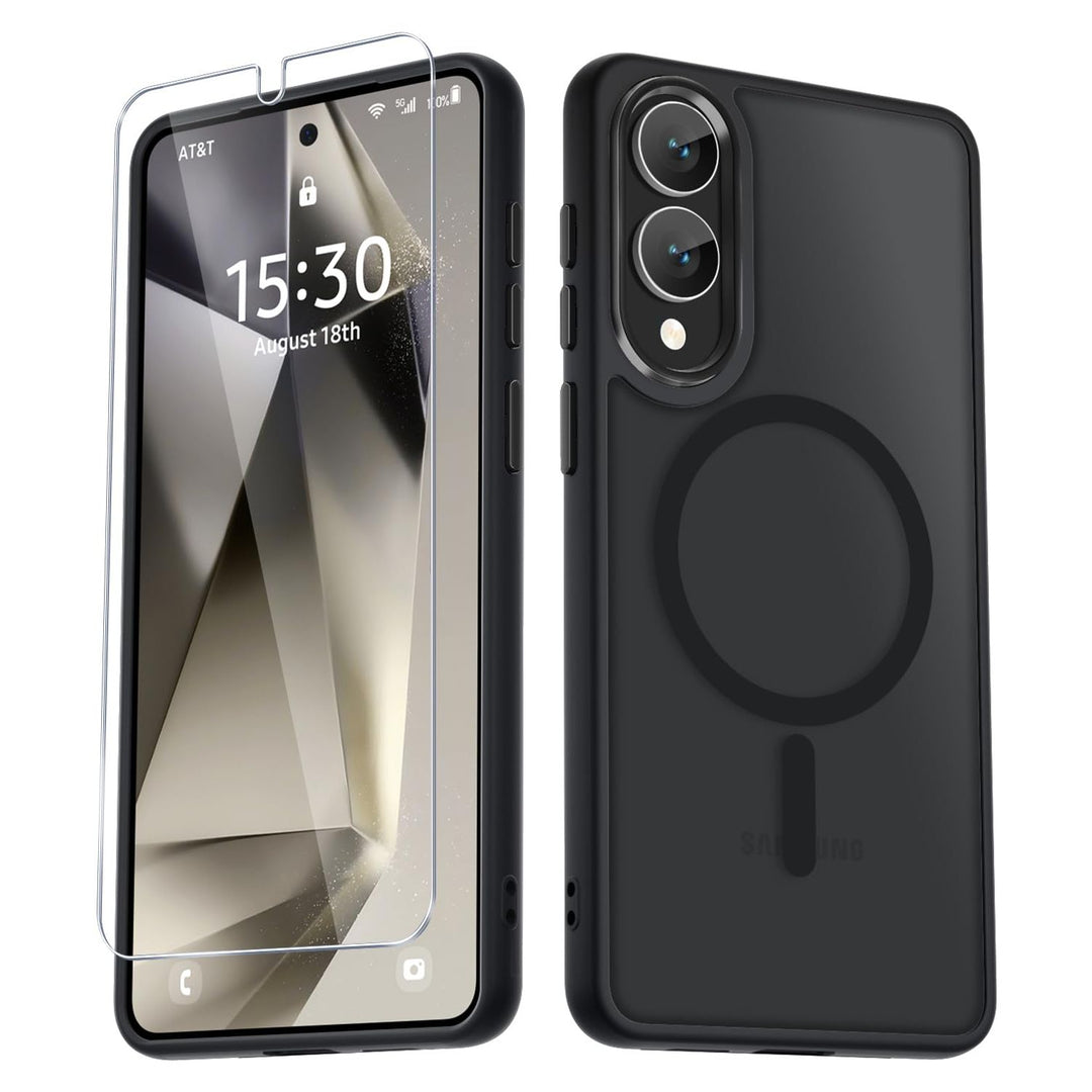 for Samsung Galaxy S24 FE Case, Matte Magnetic Phone Case with 1 Screen Protector, Support for Magsafe, Translucent Frosted Slim Shockproof Protective Cover for Samsung Galaxy S24 FE, Navy Blue - DOKUTRONIX