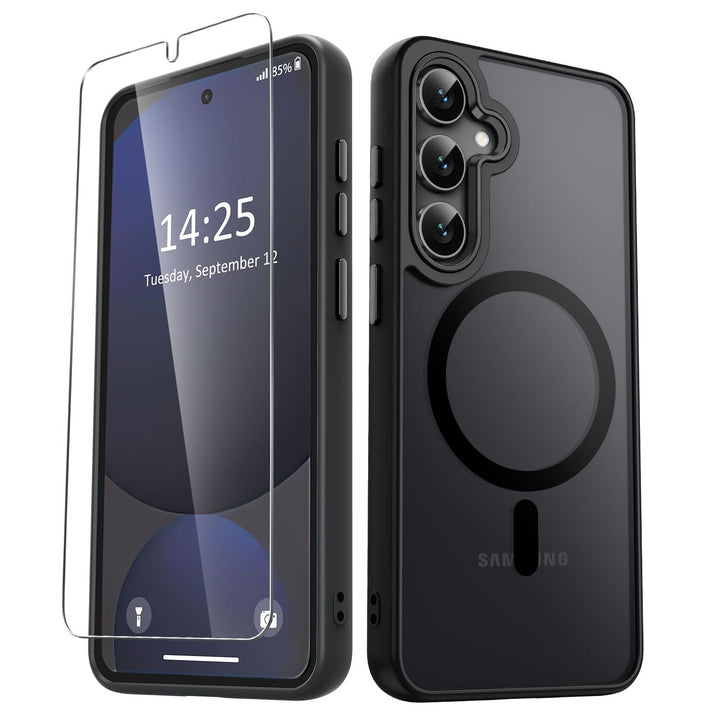 for Samsung Galaxy S24 FE Case, Matte Magnetic Phone Case with 1 Screen Protector, Support for Magsafe, Translucent Frosted Slim Shockproof Protective Cover for Samsung Galaxy S24 FE, Navy Blue - DOKUTRONIX