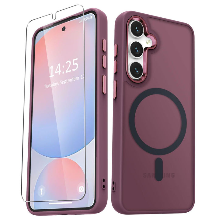 for Samsung Galaxy S24 FE Case, Matte Magnetic Phone Case with 1 Screen Protector, Support for Magsafe, Translucent Frosted Slim Shockproof Protective Cover for Samsung Galaxy S24 FE, Navy Blue - DOKUTRONIX
