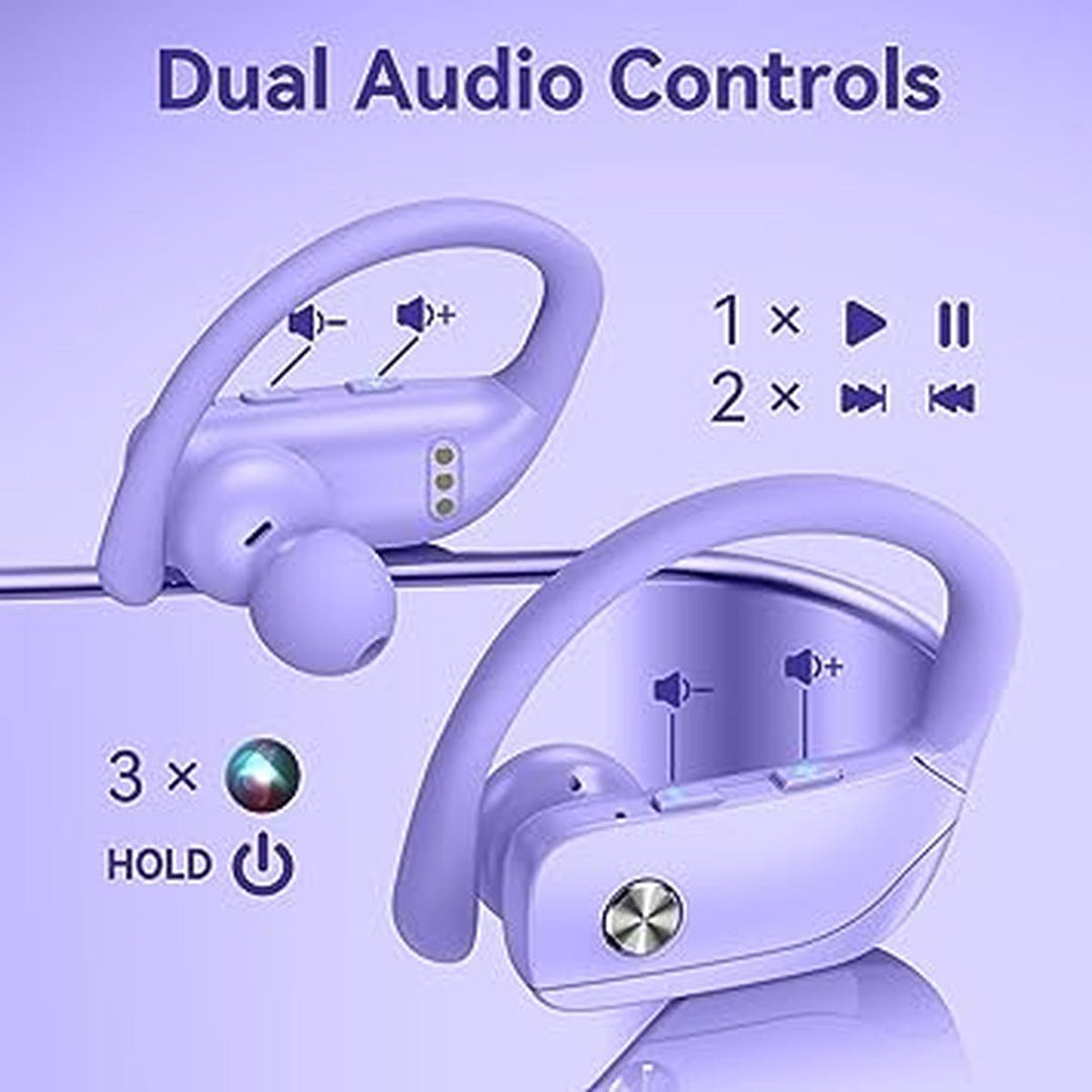 Purple Sport LED Bluetooth Earbuds - 48hr Playtime - DOKUTRONIX