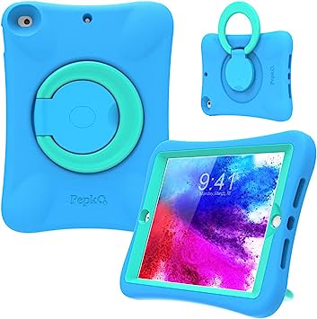 PEPKOO Kids Case for iPad 9th/8th/7th Generation 10.2 inch - Lightweight Shockproof, Folding Handle Stand, Blue Mint