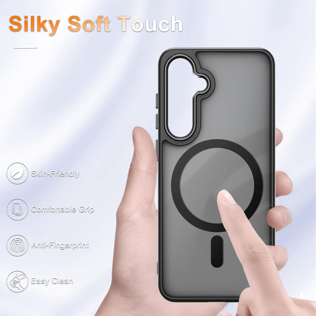 for Samsung Galaxy S24 FE Case, Matte Magnetic Phone Case with 1 Screen Protector, Support for Magsafe, Translucent Frosted Slim Shockproof Protective Cover for Samsung Galaxy S24 FE, Navy Blue - DOKUTRONIX