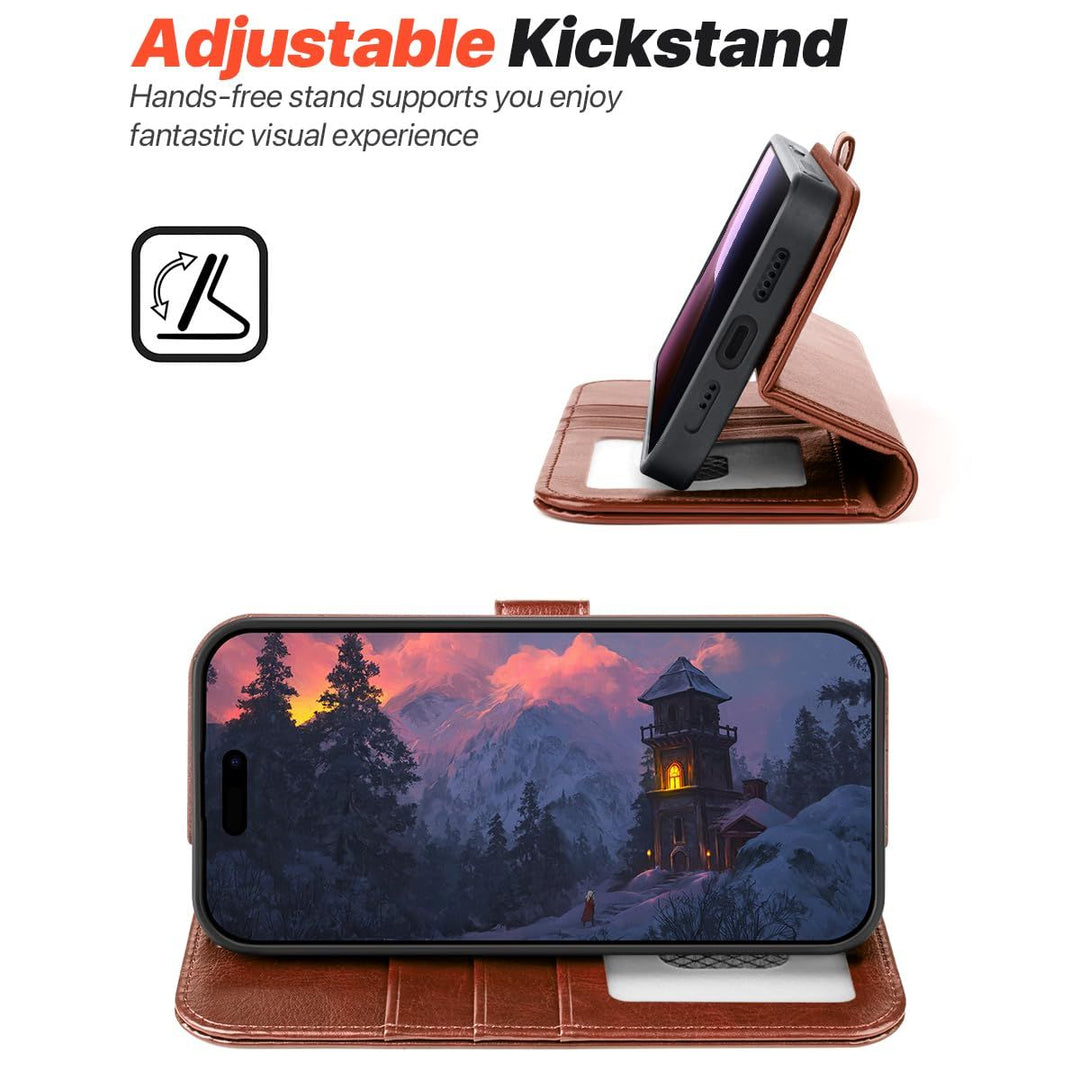 OCASE iPhone 16 Pro Detachable Wallet Case – PU Leather, RFID Blocking (Ice Blue)