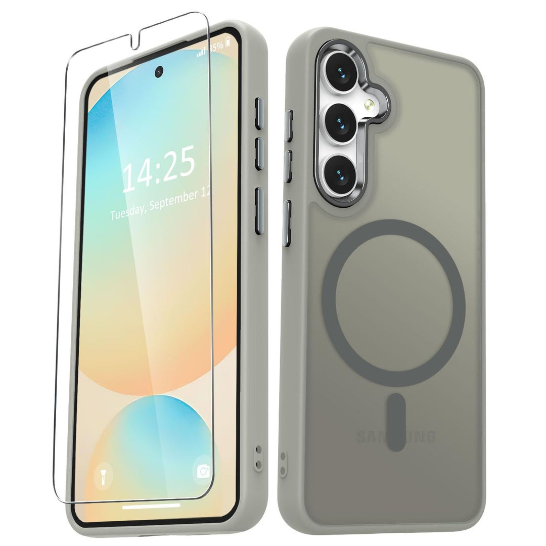 for Samsung Galaxy S24 FE Case, Matte Magnetic Phone Case with 1 Screen Protector, Support for Magsafe, Translucent Frosted Slim Shockproof Protective Cover for Samsung Galaxy S24 FE, Navy Blue - DOKUTRONIX