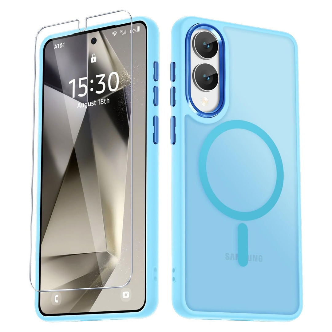 for Samsung Galaxy S24 FE Case, Matte Magnetic Phone Case with 1 Screen Protector, Support for Magsafe, Translucent Frosted Slim Shockproof Protective Cover for Samsung Galaxy S24 FE, Navy Blue - DOKUTRONIX