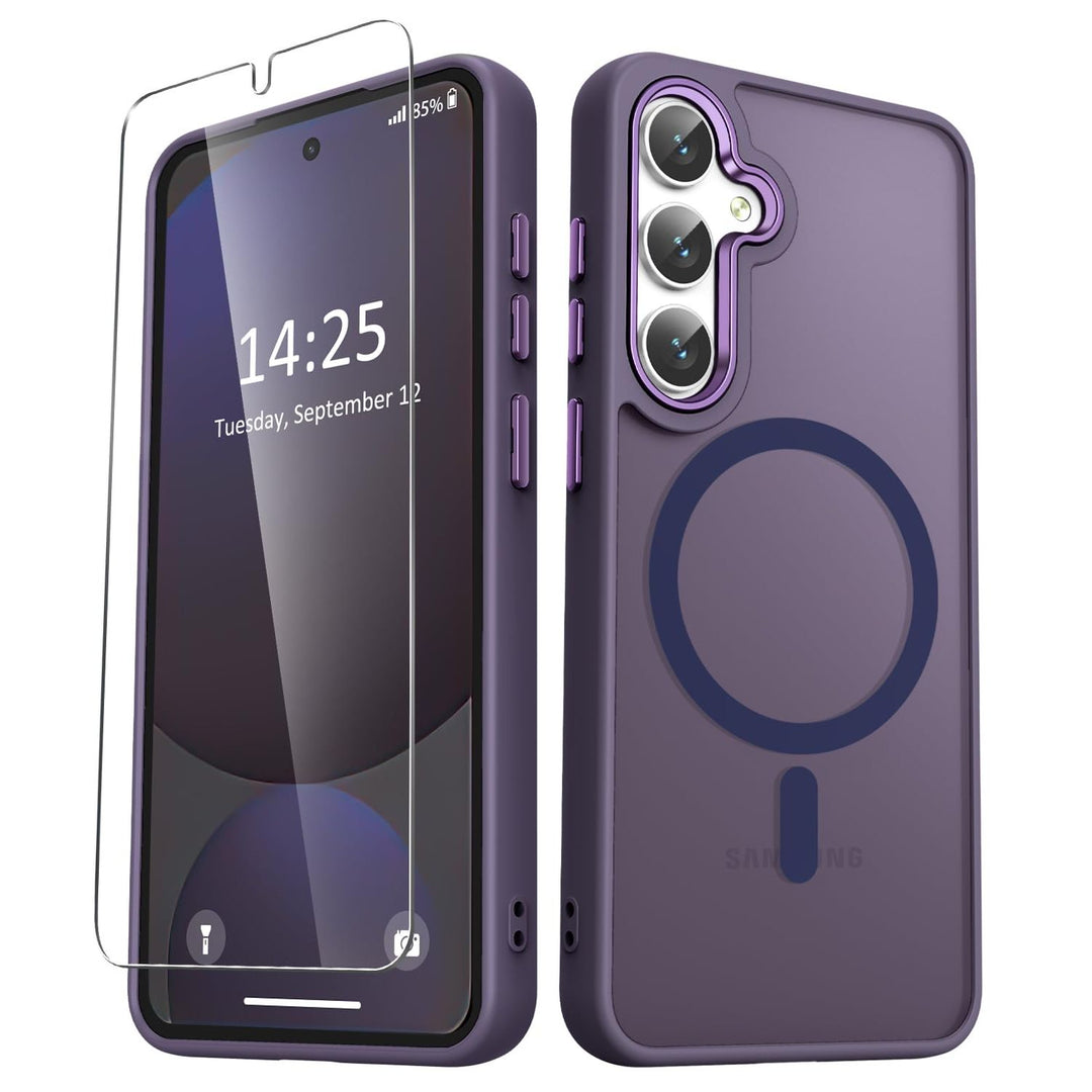 for Samsung Galaxy S24 FE Case, Matte Magnetic Phone Case with 1 Screen Protector, Support for Magsafe, Translucent Frosted Slim Shockproof Protective Cover for Samsung Galaxy S24 FE, Navy Blue - DOKUTRONIX