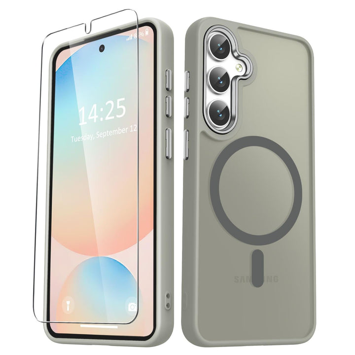 for Samsung Galaxy S24 FE Case, Matte Magnetic Phone Case with 1 Screen Protector, Support for Magsafe, Translucent Frosted Slim Shockproof Protective Cover for Samsung Galaxy S24 FE, Navy Blue - DOKUTRONIX