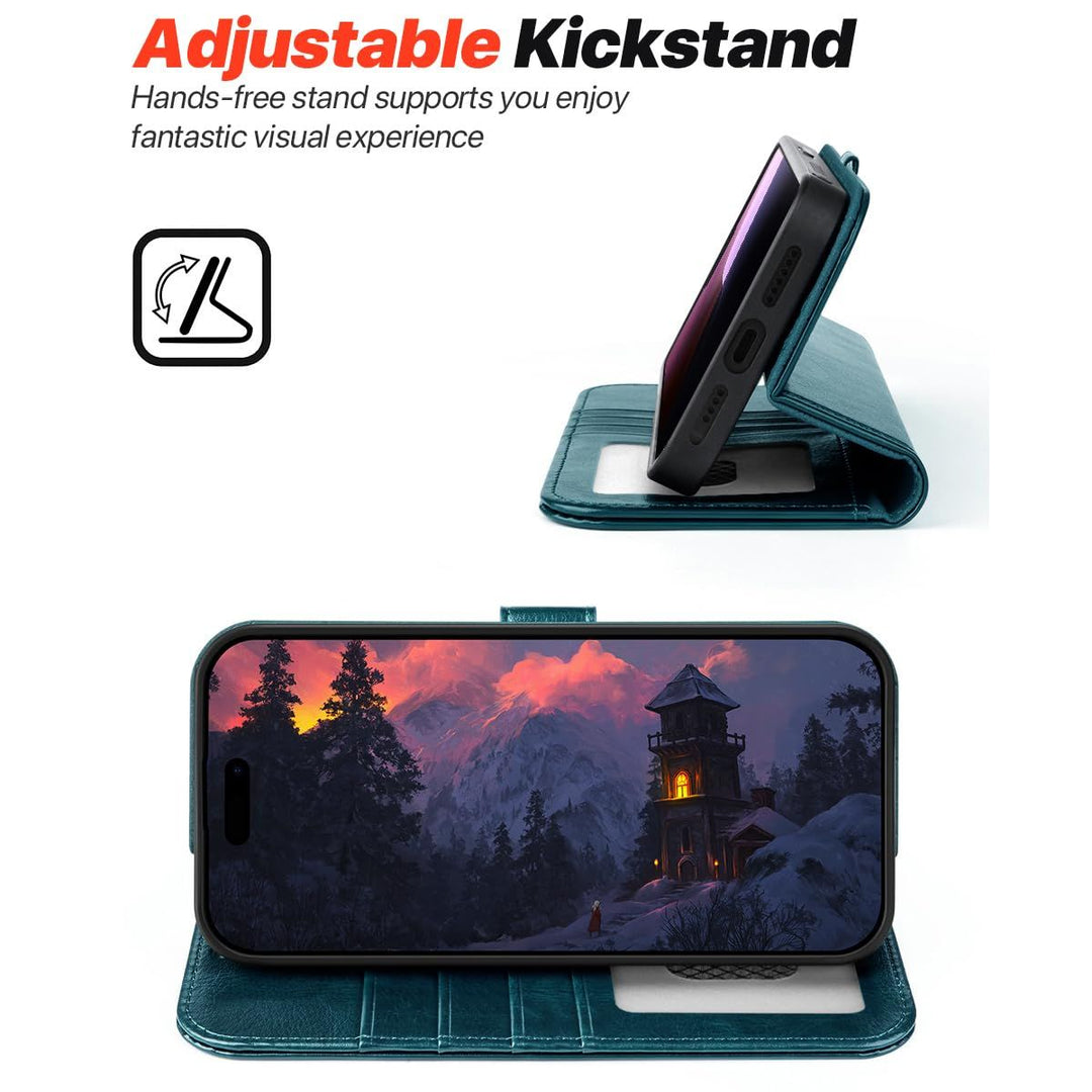 OCASE iPhone 16 Pro Detachable Wallet Case – PU Leather, RFID Blocking (Ice Blue)