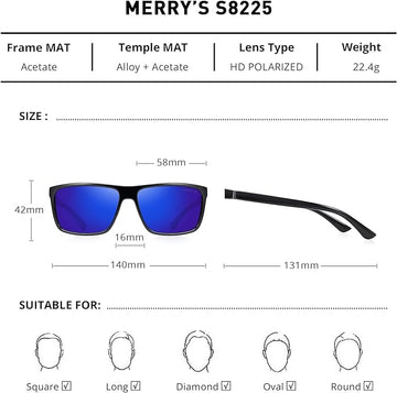 MERRY'S Polarized Sports Sunglasses - Black Frame/Dark Blue Mirror Lens