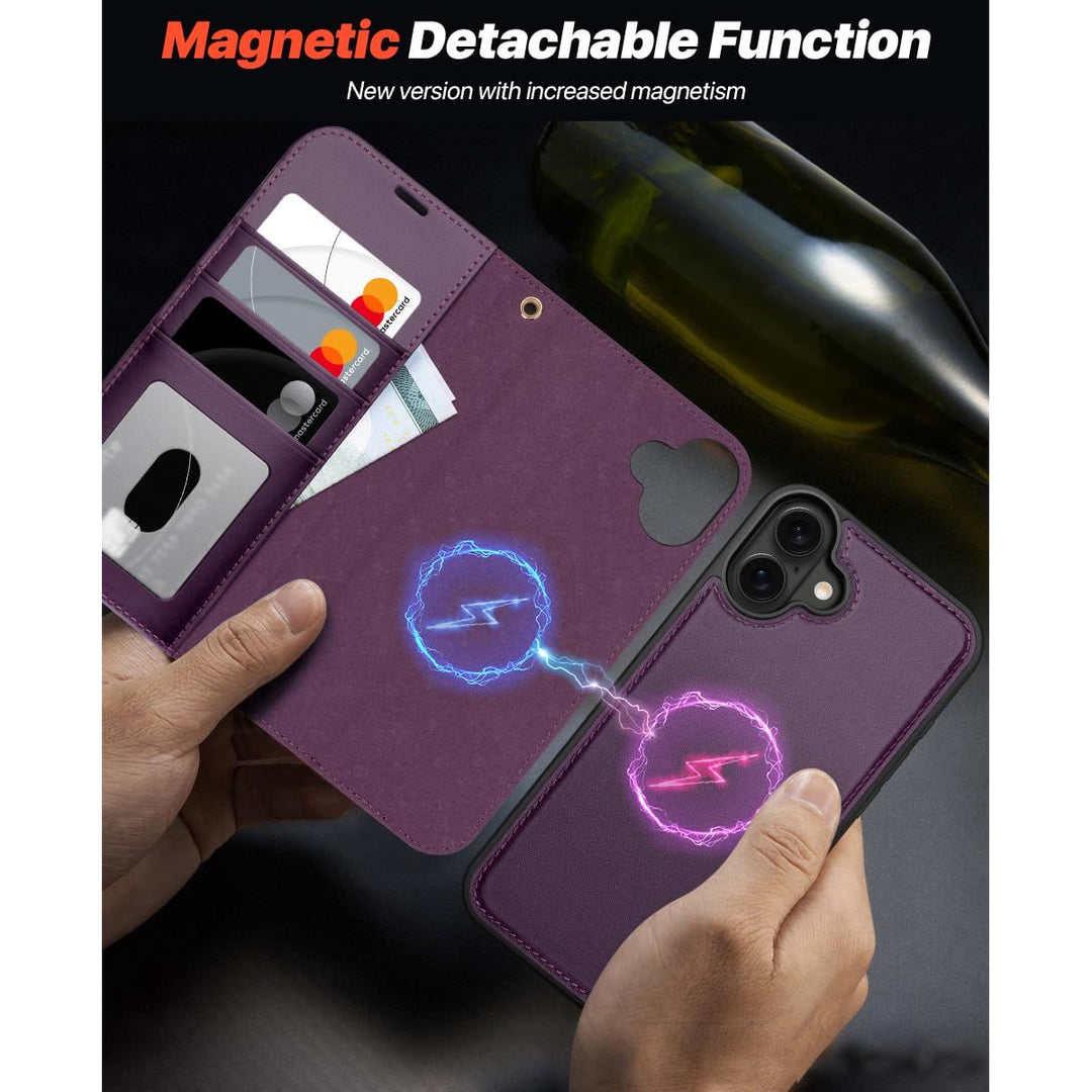 OCASE iPhone 16 Pro Detachable Wallet Case – PU Leather, RFID Blocking (Ice Blue)