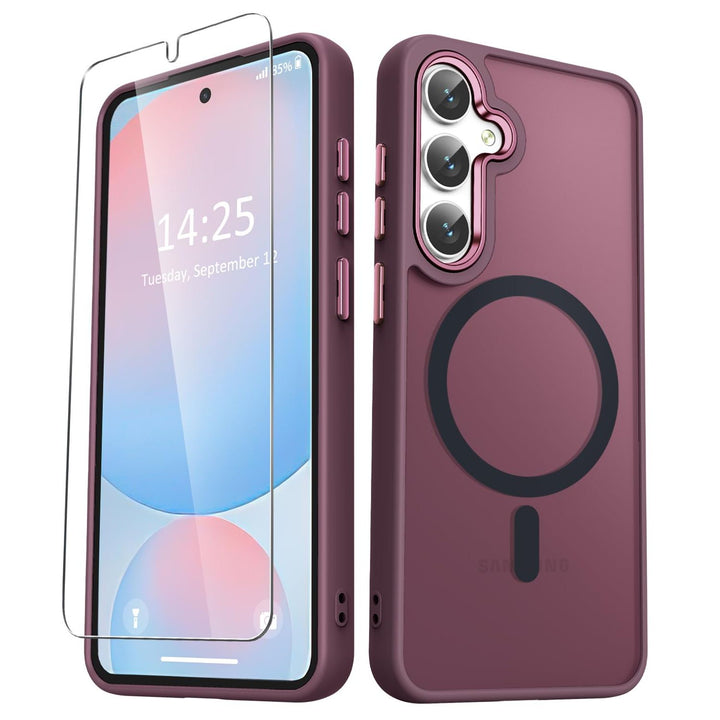 for Samsung Galaxy S24 FE Case, Matte Magnetic Phone Case with 1 Screen Protector, Support for Magsafe, Translucent Frosted Slim Shockproof Protective Cover for Samsung Galaxy S24 FE, Navy Blue - DOKUTRONIX