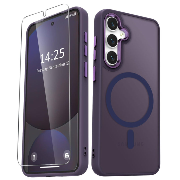 for Samsung Galaxy S24 FE Case, Matte Magnetic Phone Case with 1 Screen Protector, Support for Magsafe, Translucent Frosted Slim Shockproof Protective Cover for Samsung Galaxy S24 FE, Navy Blue - DOKUTRONIX
