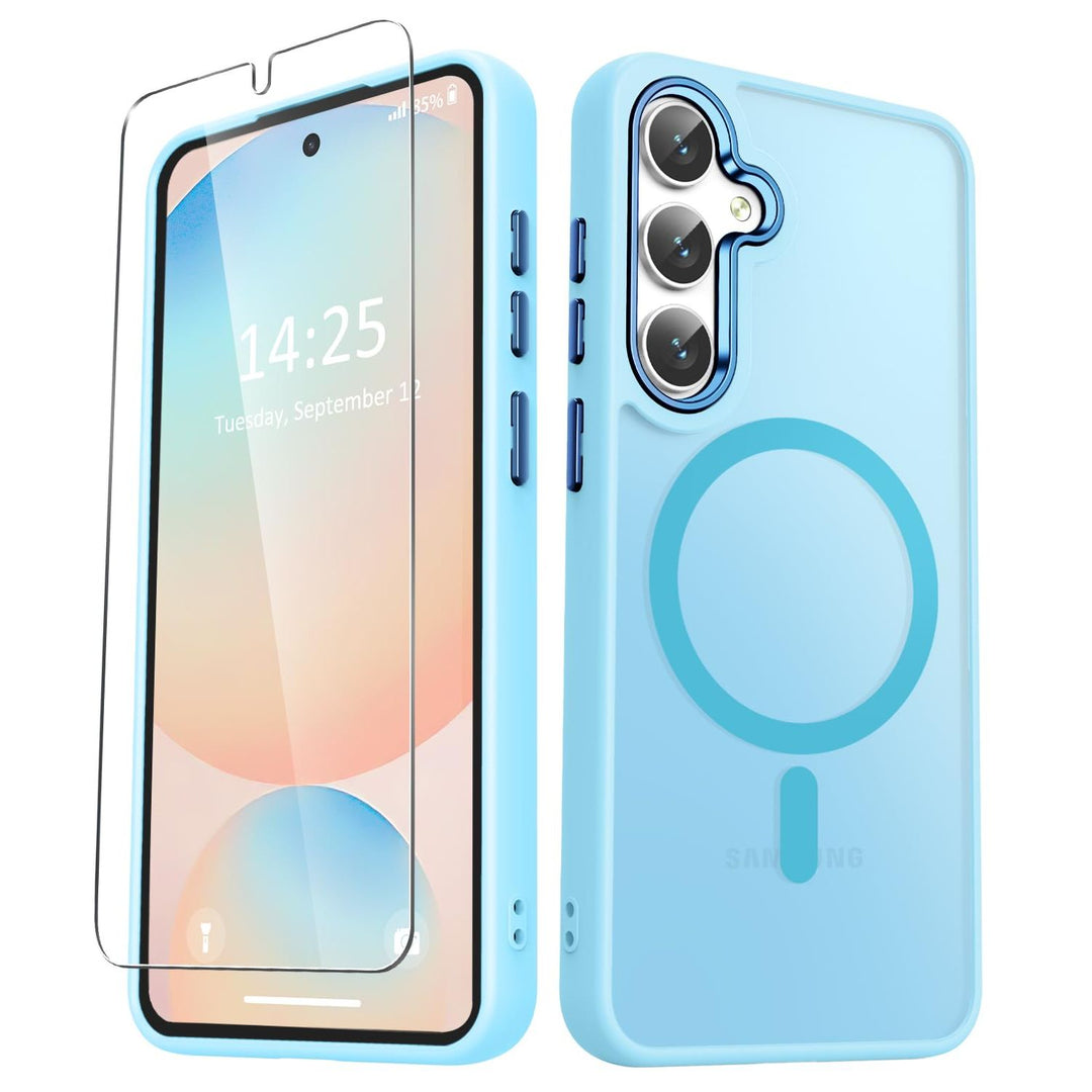 for Samsung Galaxy S24 FE Case, Matte Magnetic Phone Case with 1 Screen Protector, Support for Magsafe, Translucent Frosted Slim Shockproof Protective Cover for Samsung Galaxy S24 FE, Navy Blue - DOKUTRONIX