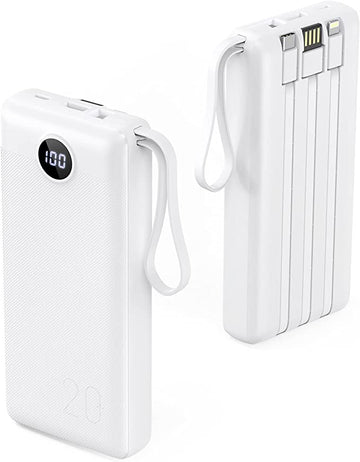Dokutronix Portable Charger with Built in Cables 20000mAh- White