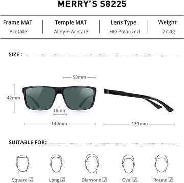 MERRY'S Polarized Sports Sunglasses - Black Frame/G15 Lens