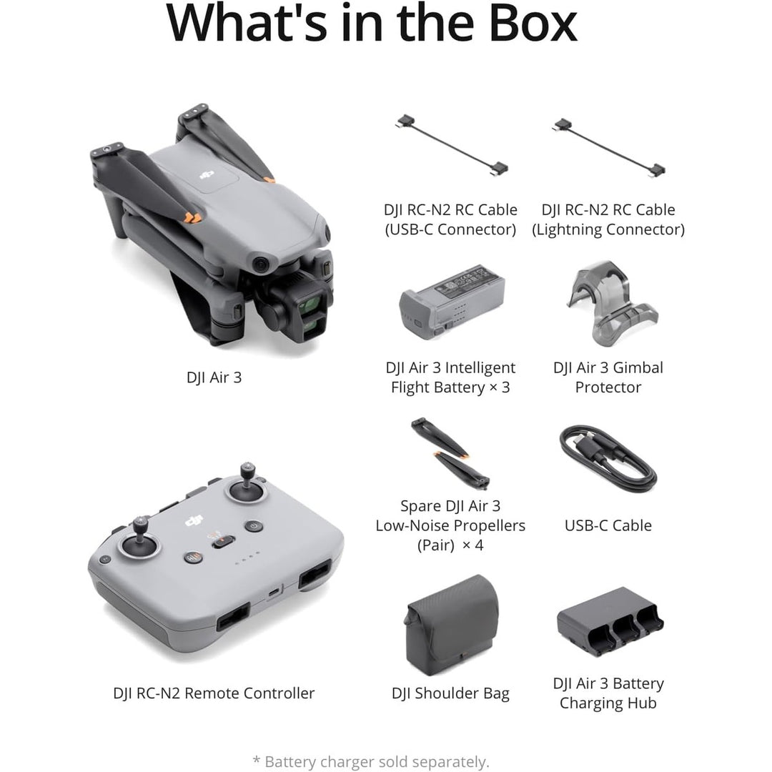 DJI Air 3 Dual-Cam Drone Combo with Remote & Batteries