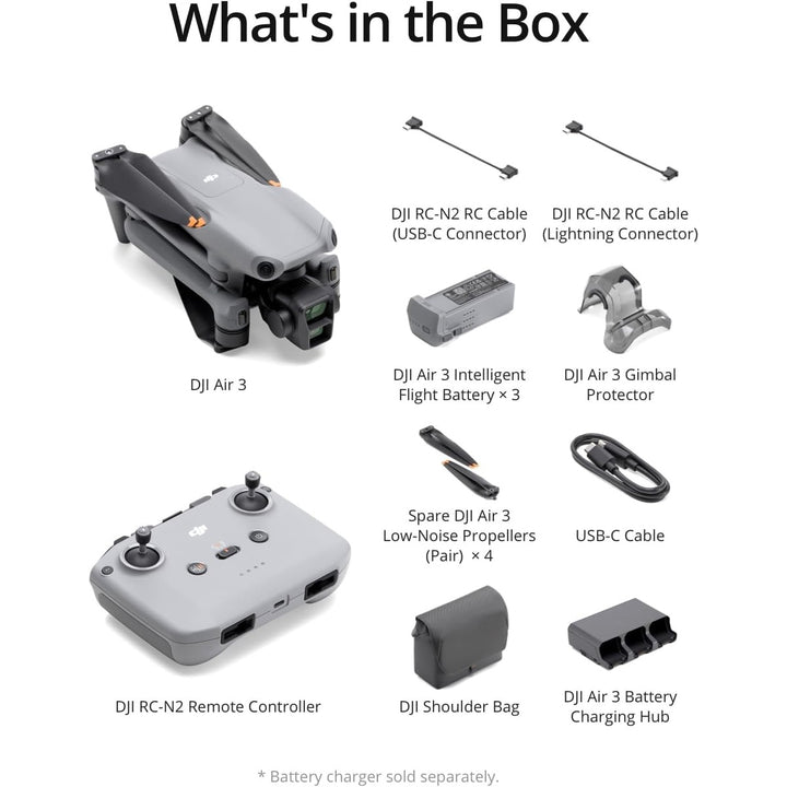 DJI Air 3 Dual-Cam Drone Combo with Remote & Batteries