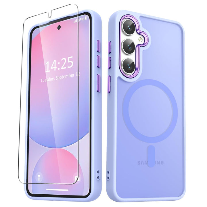 for Samsung Galaxy S24 FE Case, Matte Magnetic Phone Case with 1 Screen Protector, Support for Magsafe, Translucent Frosted Slim Shockproof Protective Cover for Samsung Galaxy S24 FE, Navy Blue - DOKUTRONIX
