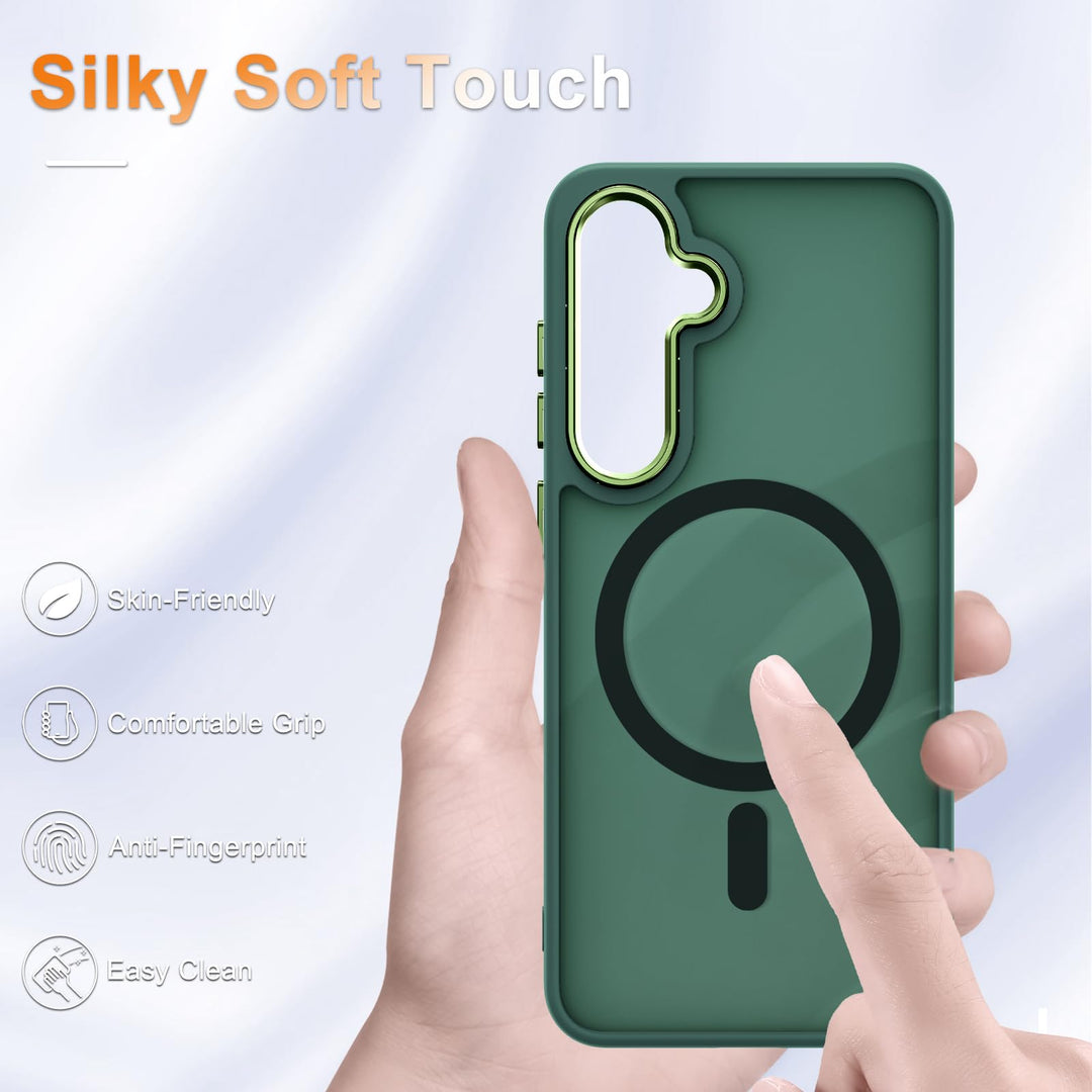 for Samsung Galaxy S24 FE Case, Matte Magnetic Phone Case with 1 Screen Protector, Support for Magsafe, Translucent Frosted Slim Shockproof Protective Cover for Samsung Galaxy S24 FE, Navy Blue - DOKUTRONIX