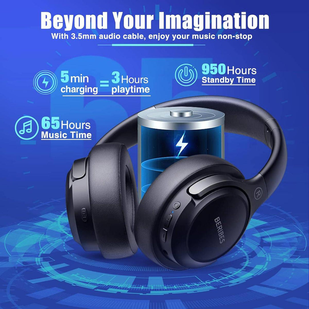 65H Black Bluetooth Over-Ear Headphones with EQ - DOKUTRONIX