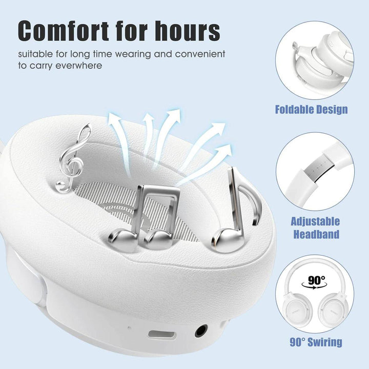 Playtime 65H White Bluetooth Headphones with EQ Modes - DOKUTRONIX