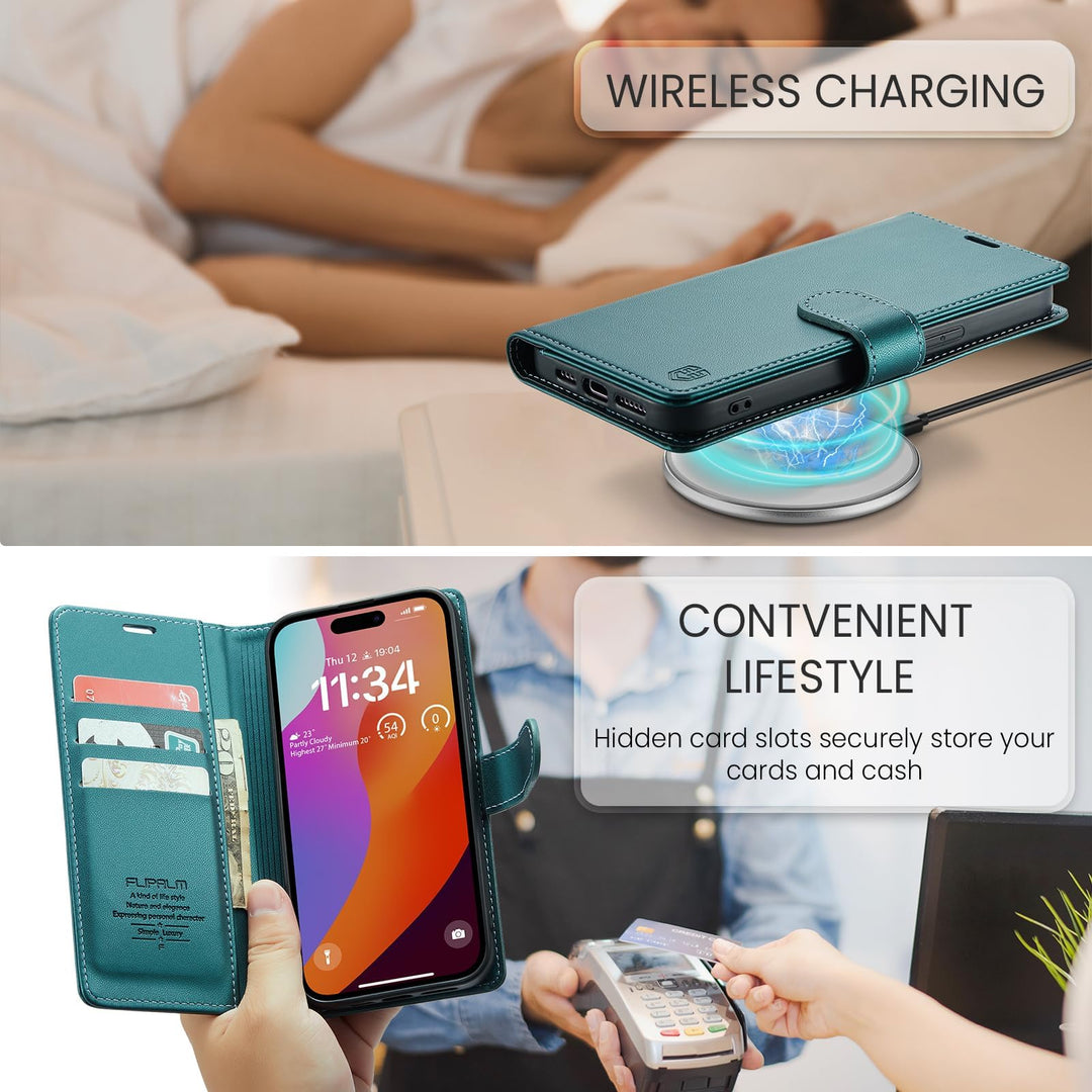 iPhone 16 Pro RFID Wallet Case - Purple Flip Cover