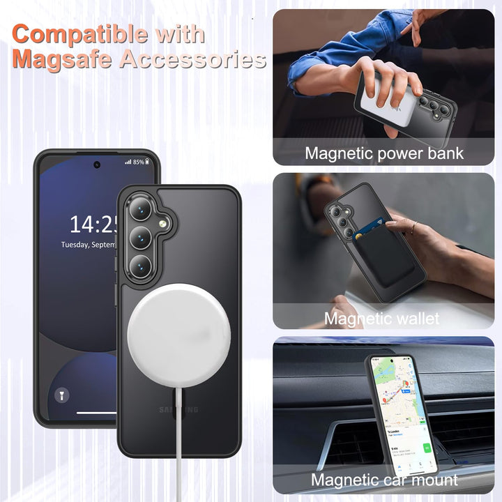 for Samsung Galaxy S24 FE Case, Matte Magnetic Phone Case with 1 Screen Protector, Support for Magsafe, Translucent Frosted Slim Shockproof Protective Cover for Samsung Galaxy S24 FE, Navy Blue - DOKUTRONIX