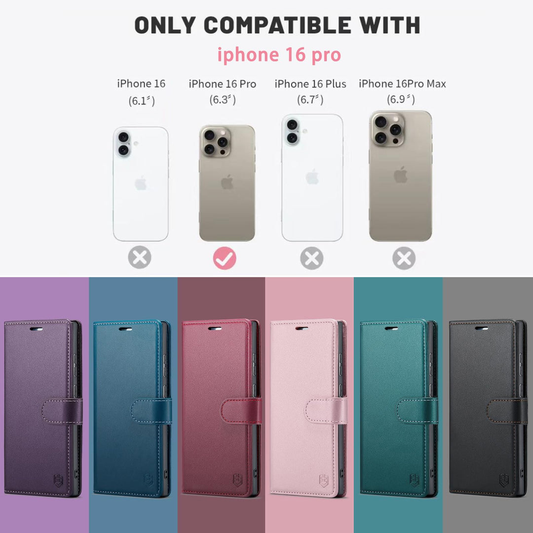 iPhone 16 Pro RFID Wallet Case - Purple Flip Cover