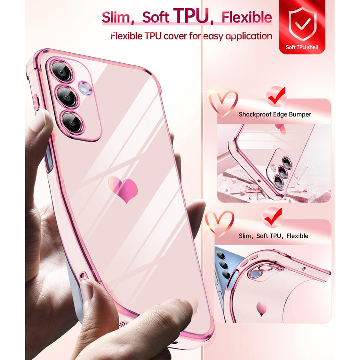 LeYi for Samsung Galaxy A15 5G Case: with Tempered Glass Screen Protector [2 Pcs]+ Full Camera Lens Protection,Love Heart Plating Girly Cute Luxury Shockproof Case, Cute Present for Mom, Dark Purple - DOKUTRONIX