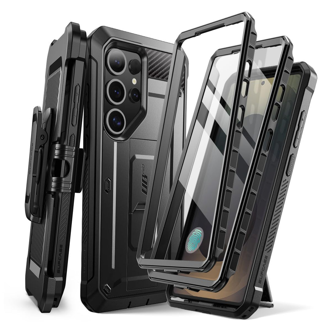SUPCASE for Samsung Galaxy S25 Ultra Case with Stand (Unicorn Beetle Pro), [2 Front Frames] [Built-in Screen Protector & Belt-Clip] Military-Grade Protection Phone Case for S25 Ultra 6.9 Inch, Black - DOKUTRONIX