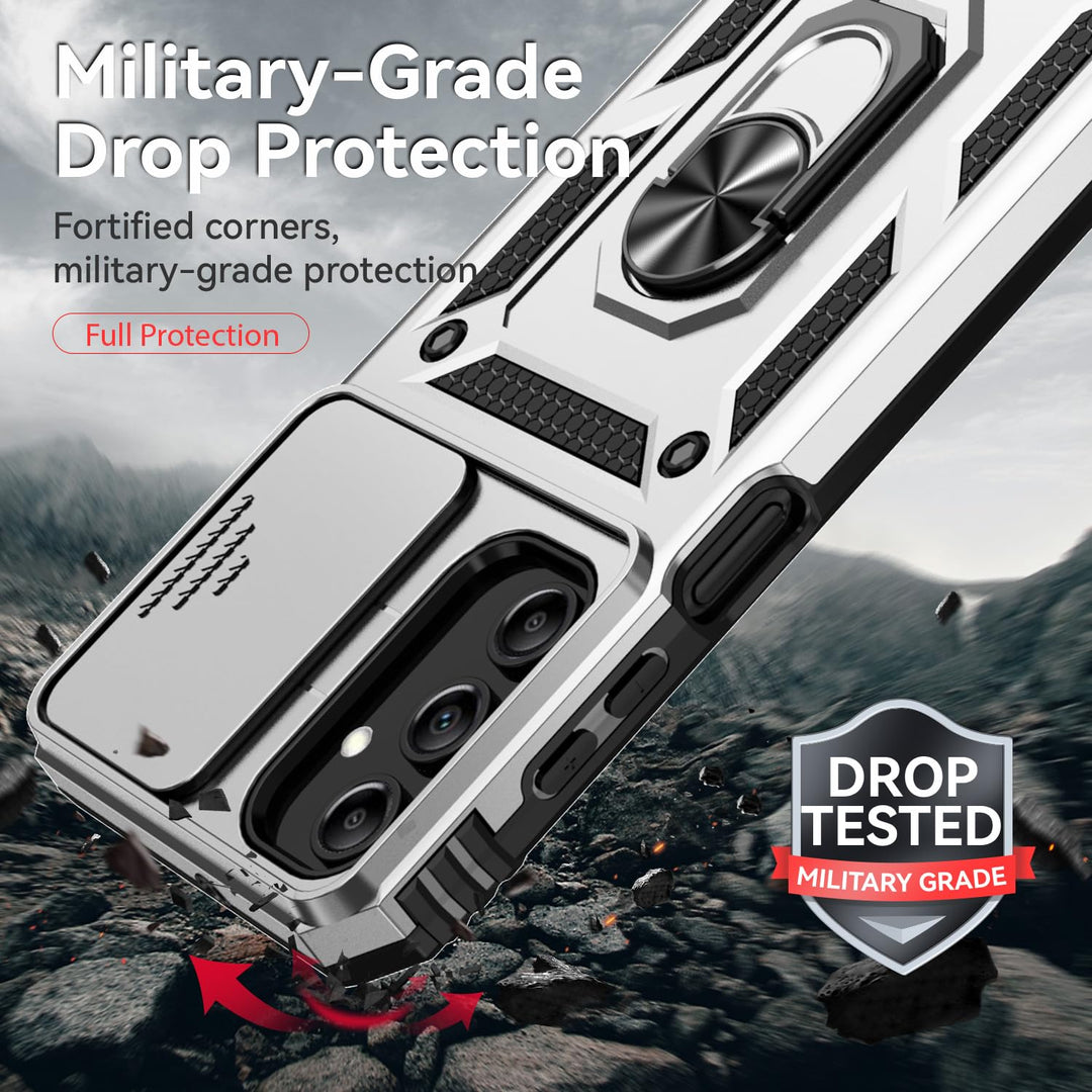 SunStory Phone Case for Samsung Galaxy A15 5G Case with HD Screen Protector & Slide Camera Cover & Rotated Ring Kickstand, [Military-Grade] Phone Case for Galaxy A15 5G (Red) - DOKUTRONIX