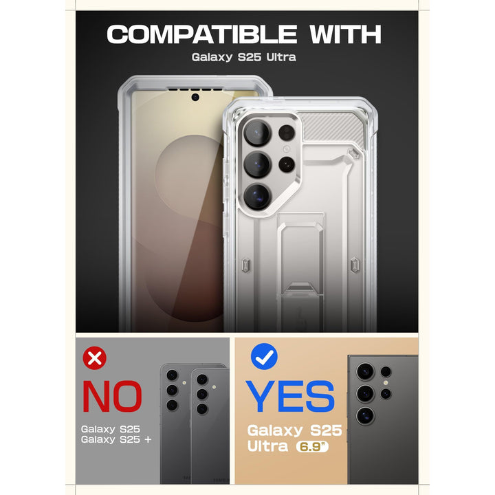 SUPCASE for Samsung Galaxy S25 Ultra Case with Stand (Unicorn Beetle Pro), [2 Front Frames] [Built-in Screen Protector & Belt-Clip] Military-Grade Protection Phone Case for S25 Ultra 6.9 Inch, Black - DOKUTRONIX